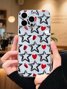 1PC Funda de teléfono con estrellas doradas brillantes sobre fondo rojo diseño festivo y elegante estilo glamoroso ideal para celebraciones TPU transparente protección completa para lente compatible con iPhone17/16/15/14/13/12/11/Pro/ProMax compatible con Galaxy A54/S24 Ultra/Plus compatible con Moto/Galaxy/Redmi/Honor/OPPO - G transparente - Ver 2