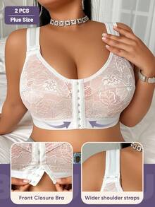 MEIYATING 2件套加大码女士蕾丝前扣柔软舒适日常文胸，夏季薄杯内衣 - 彩色 - 查看 5