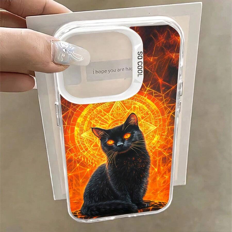 1pcs Mystic Black Cat Phone Case Compatible with Apple Phone 11 12 13 14 15 16 17 Pro Max 7plus 8plus Xs Max XS Antidrop Phone Case Shock Proof Vintage Funky Personality Stunning Elegant Can Be Given To Friends Can Be Given To A Lover - Plateado - Ver 1