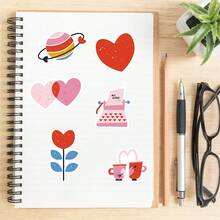 50 Peças Adesivos Decorativos DIY Criativos e À Prova d'Água para o Dia dos Namorados, Adesivos de Arte Decorativa para Tablet, Computador, Caderno, Capa de Celular, Guitarra, Escrivaninha, Copo, Mala, Snowboard, Brinquedo, Decoração de Conta Manual - Multicolorido - Visão 6