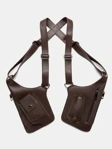 1pc PU Leather Casual Men's Waist Bag, Functional Streetwear Style Versatile Men's Chest Bag Phone Bag - Nhiều màu - Xem 13