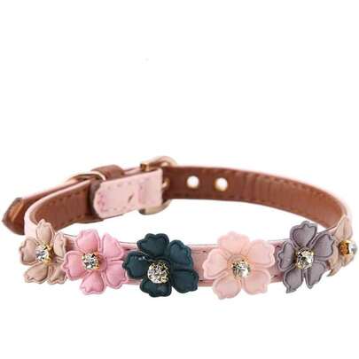 Collar de Cuero de Cuero Ajustable con Flores de Margarita, Brillo de Diamantes de Imitación de Dianos para Gatos y Perros Medianos Pequeños, Cómodo y Duradero, Moda y Hermosa, Perfecta para la,37363528