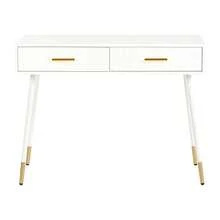 Dressing Table, Vanity Table, Desk With 2 Drawers, Metal Legs, White, Dimensions: H 76 Cm * W 100 Cm * D 40 Cm (Without Mirror) - White - View 6