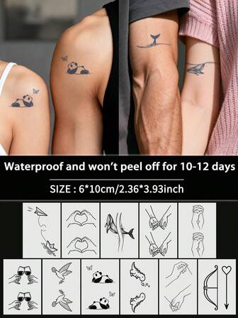 11 st tatuering alla hjärtans dag tillfälliga tatueringar enkla linjer par minimalistiska y2k semi-permanenta tatueringar falska vattentäta svetttåliga varor i 1-2 veckor realistisk örtjuice anti-friktion icke-reflekterande svart för kvinnor och män tatueringsklistermärken för arm, bröst, ben, buk, midja, finger, nacke, ryggrad, modern kroppskonst