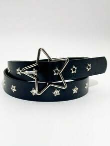 1pc 2026 Spring New Arrival, European & American Punk Style Perforated Star Decor Leather Belt, Rivet Accent, Versatile Buckle Closure - Multicolor - View 7