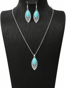 TopHanqi 15 件/套复古风格仿古银首饰套装，镶嵌绿松石，不对称几何设计，简约时尚，适合女性日常佩戴、工作、旅行和摄影 - 彩色 - 查看 2