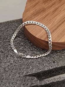 1pc 5mm Link Chain Bracelet For Men, Fashionable Simple Design Male Handmade Woven Accessories With Vajra Clasp - Silver - View 3