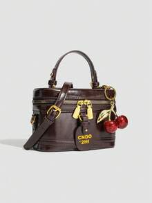 Túi vuông mini bằng da PU màu trơn thanh lịch, túi vải chống thấm nước màu đỏ tía, thiết kế họa tiết chữ cái, thích hợp cho du lịch, mua sắm, họp mặt, tiệc tùng, đi làm. - Cà phê - Xem 6