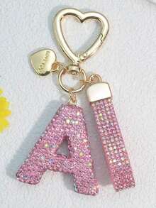 1pc Pink Soft Clay Letter Keychain Cute Personalized Pendant, Women Bag Decor, Car Chain, Heart Shaped Mom, Friend, Valentine's Day Valentines Car Accessories Bag Charm School Goth Y2k - 粉色 - 查看 3