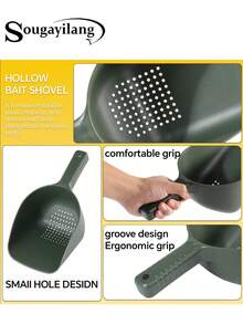 SOUGAYILANG Thick ABS Hollow Shovel |Fishing Feeding Spoon Bait Spoon Anti-Slip Handle | Multi-Purpose For Fishing Bait/Gardening/Camping | Screen Impurities & Drain Water