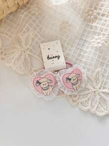 2pcs/Set Cartoon Mushroom Hair Scrunchies, Spring Pink Embroidered Cartoon Hair Clips Headbands Mushroom Hair Ties, Sweet & Cute For Girls - Multicolor - View 7