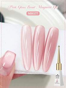 Mtssii 10毫升粉色玻璃珠猫咪磁性凝胶指甲油，春夏月光果冻水晶全息闪亮半永久可卸UV/LED指甲油，家用美甲沙龙DIY美甲用品 - 粉色 - 查看 3