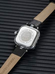 1 件女士手表，方形水晶表盘，菱形图案表带，适合日常佩戴 - 黑色 - 查看 3