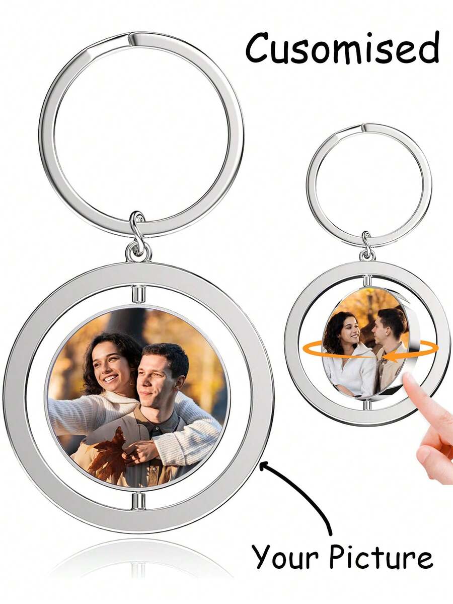 Móc khóa ảnh tùy chỉnh - Móc khóa ảnh màu hai mặt xoay được, quà tặng kỷ niệm, quà tặng cho gia đình, người yêu, in và khắc hai mặt, quà tặng cá nhân hóa, phù hợp cho gia đình, cha mẹ, người thân, bạn học, bạn bè, đồng nghiệp hoặc thú cưng, chống nấm mốc. - Nhiều màu - Xem 1