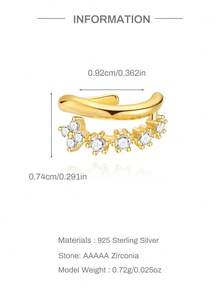 1pc 925 Sterling Silver Delicate Four-Leaf Clover Cubic Zirconia Clip-On Earrings, No Piercing Needed, Suitable For Women's Daily Wear, Weddings, Parties, Engagements, Anniversaries, Valentine's Day And Other Occasions - Gold - View 5