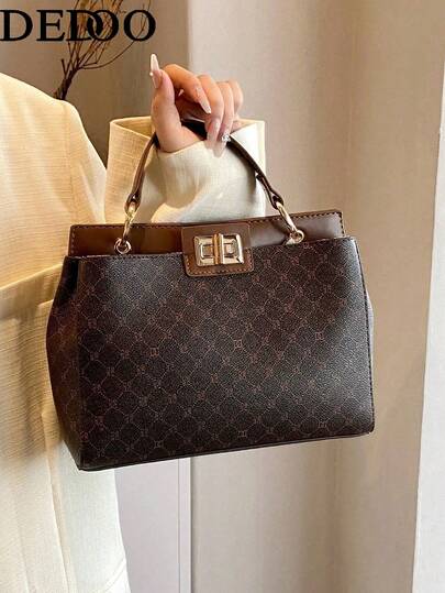 Dedoo Fashionable Retro European Style Reversible Tote Bag For Women, Custom Printed Scratch-Resistant Material, Suitable As Holiday Gift Or For Middle-Aged Mothers, Large Capacity Design Meets Daily Commute And Shopping Needs, Can Be Shoulder Bag, Crossbody Or Handheld, A Practical Commuter Bag.