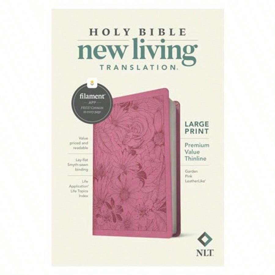 NLT Large Print Premium Value Thinline Bible Filament-Enabled Edition LeatherLike Garden Pink - As Pic - View 1