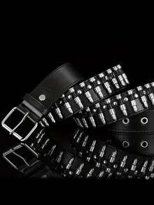 1PC Rivet Punk Belt PU Leather Bullet Belt Fashion Joker Punk Style Bullet Belt New Ladies Personalized Decorative Belt Summer, School Fall, Autumn, Halloween, Valentine Gift, Valentine's Gift - 黑色 - 查看 1