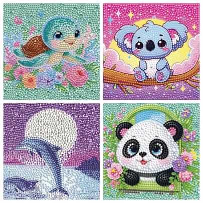 1件装丙烯钻石画套装，学生手工卡通动物钻石马赛克艺术套装，节日工艺用品，包含画布、钻石包、工具，尺寸5.9英寸*5.9英寸，适合家居墙面装饰和桌面装饰，儿童节日礼物和朋友节日礼物