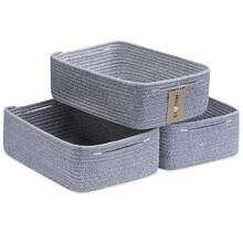 Large Shallow Organizing Baskets 15x11x5.1 Inches - Rope Woven Storage Bins For Bathroom, Shelves, Cube Closet, Mixed Grey 3 Packs - Xám hỗn hợp - Xem 1