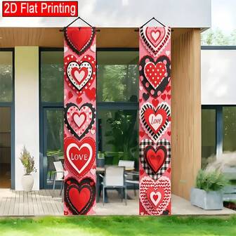 2D Plane Valentine's Day Couplets Set Of 2 Red & Love Balloon Curtain Decoration, With Love Words.