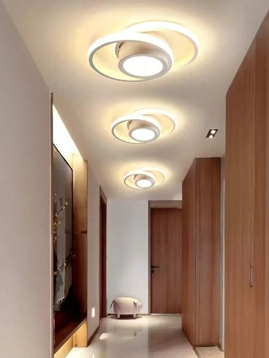 Small Modern LED Ceiling Light,2 Rings Creative Design Ceiling Lamp Black Indoor Hallway Light Fixtures For Living Room Bedroom Kitchen Office(Cool/Warm/Natural Color) Christmas Lighting, Christmas Decorations, Christmas Gifts, Valentine's Day And New Year Gifts - 白色 - 查看 1