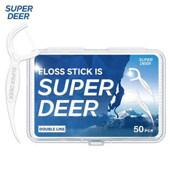 Fawnmum Super Deer Twin-Line Dental Floss Dual-Use Toothpicks High-Quality Smooth Flosser Cleaning Between Teeth For Oral Care 50pcs/Box