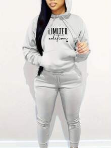 2026 LC Women's Casual Polyester Knitted Sportswear - Hooded Long Sleeve Sweatshirt With Pockets & Matching Sports, Letter Print Design - Autumn And Winter Series Casual Daily Wear Halloween Costumes,Thanksgiving Clothing,Hoodie Autumn And Winter,Fall Clothes Plus Size,Sweatshirt,Fall Clothes Women,Hoodie Autumn And Winter,Male And Female Neutral,Fall Clothes Plus Size,Sweatshirt,Fall Clothes Women,Vacation Outfits Women,Valentines Gifts,Summer Outfits,Tops - 灰色 - 查看 1