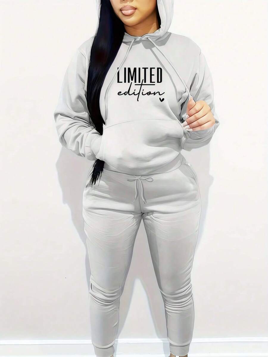2026 LC Women's Casual Polyester Knitted Sportswear - Hooded Long Sleeve Sweatshirt With Pockets & Matching Sports, Letter Print Design - Autumn And Winter Series Casual Daily Wear Halloween Costumes,Thanksgiving Clothing,Hoodie Autumn And Winter,Fall Clothes Plus Size,Sweatshirt,Fall Clothes Women,Hoodie Autumn And Winter,Male And Female Neutral,Fall Clothes Plus Size,Sweatshirt,Fall Clothes Women,Vacation Outfits Women,Valentines Gifts,Summer Outfits,Tops - 灰色 - 查看 1