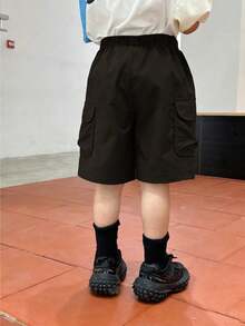 1pc Young Boy Fashion American Casual Versatile Knee-Length Shorts - Black - View 2