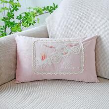 1件浪漫情人节马车刺绣靠垫套，粉色天鹅绒心形装饰蕾丝刺绣沙发枕套，浪漫家居装饰婚礼季枕套（不含填充物） - 粉色 - 查看 14