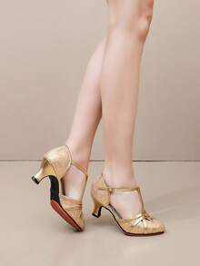 Giày khiêu vũ Latin cho bé gái, quai chữ T, khóa cài ánh kim, gót trung bình 5cm, dép trong nhà/ngoài trời, giày tập/biểu diễn Salsa/Hiện đại, thời trang, thoải mái, nhẹ. - Vàng - Xem 11