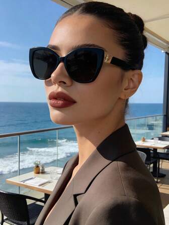 Retro Cat-Eye Oversized Plastic Sunglasses Shades - Women's Casual Elegant Fashion Glasses For Ladies With Broad Faces, UV Protection For Summer Travel