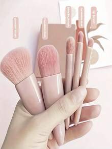 5 Mini Soft Brushes With Mirrors, Compact And Portable, Easy To Apply Makeup, Professional Feel, Effortless And Flawless Appearance, Suitable For Travel Makeup, Suitable For Carrying In A Bag, Delicate And Soft Bristles, Precise Application, Suitable As A Gift - Multicolor - View 5
