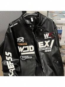 New  Handsome Retro Motorcycle Embroidery Pu Leather Jacket Men's Spring And Autumn Style Handsome Racing Suit Pilot Leather Jacket - 黑色 - 查看 4