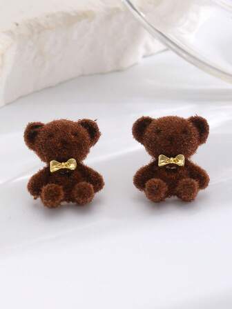 1 par de pendientes de oso de peluche y lazo, adecuados para uso diario y festivo de las mujeres