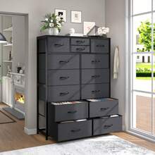 Tall Dresser, Dresser For Bedroom With 14 Drawers, Tall Bedroom Dresser For Bedroom, Large Fabric Dresser With Wood Top And Metal Frame, Mother's Day Decor, Room Decor, Home Decor, Festival Decor - 灰色 - 查看 9