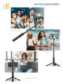 Gậy selfie kiêm chân máy D8, đèn chiếu sáng xoay 360°, chiều dài 765mm, điều khiển từ xa không dây tích hợp, chân máy di động và có thể gập lại dành cho điện thoại thông minh, phù hợp với /Android, phụ kiện thiết yếu cho kỳ nghỉ thu/đông và cắm trại. - Một cỡ - Xem 11