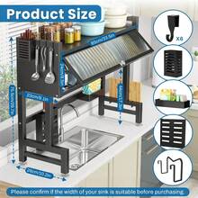 HanTai Over The Sink Dish Drainer Drying Rack 4 Tier Over Sink Dish Rack For A Tidy Kitchen Sink Shelf Organized Space-Saving Dish Rack With Cover For Dishes, Glasses, Bowls, And Cutlery - 黑色 - 查看 11