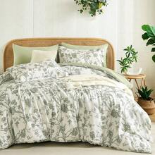 Luxudecor Floral King Comforter Set 7 Pieces Bed In A Bag, Sage Green Flower With Bird Bedding Set, Soft Reversible Comforter With Sheet Set 104"X90" Home Decor Room Decor Bedroom Decor Bed Comforter Set Mothers Day Gift Wedding Decorations. - 鼠尾草綠-1094 - 查看 8