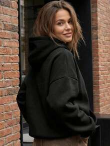 Minimalist Design, Loose Fit Women Long Sleeve Pullover Sweatshirt, Suitable For Autumn, Winter, Spring, Casual Wear, Halloween Costume, Black Top, Fashion, Women Sweatshirt - Black - View 7