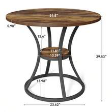 Tribesigns Round Dining Table For 2-4, 80cm Kitchen Dining Room Table With Storage & Metal Base, Small Wooden Circle Dinner Tables Space Saving Kitchen Tables For Living Room, Rustic Brown - Marrón - Ver 2