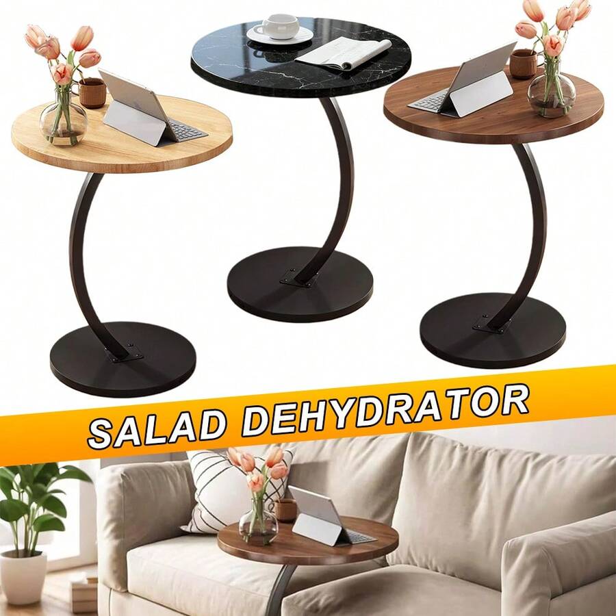 Small End Table, Sofa Side Table  Single Layer New Round Shaped Sofa Table ,Durable Density Board Bedroom Multi-Functional Side Table Metal Frame Space Saving Perfect For Living Room Sofa And Bedroom,Round Small Coffee Table - Black - View 1