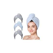 Microfiber Hair Towel, 3 Packs Hair Turbans For Wet Hair, Drying Hair Wrap Towels For Curly Hair Women Anti Frizz (Grey,Blue,Grey),Grey,Grey - Grey - 查看 1