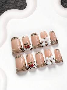 Bộ 10 món trang trí móng tay acrylic cho mùa Thu/Đông, bao gồm: miếng dán móng đính đá màu sâm panh, họa tiết da báo, hình sóng nước, trang sức móng hình quả anh đào đỏ, phụ kiện móng nơ trắng thanh lịch, gel móng màu nude. Thích hợp cho các dịp quan trọng, mùa Thu/Đông, tiệc tùng, ngày lễ. Đi kèm với dụng cụ làm móng, 3 hình dạng móng khác nhau. - Nhiều màu - Xem 16