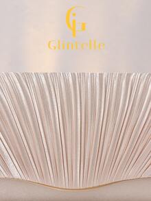 Glintelle 女士褶皱缎面晚宴手拿包，时尚女士手提包，奢华正式钱包，适合婚礼、派对、晚宴、女士礼物、夜店、正式场合、化妆包 - 杏色 - 查看 8