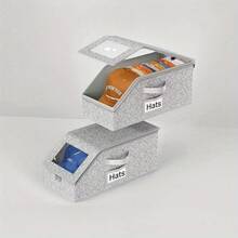 2 Pack Stackable Foldable Hat Storage Box With Hard Lid & Clear Window - Durable Fabric Organizer For Baseball Caps, Hats - Space-Saving Closet, Shelf, Under Bed Storage For Men & Women - Wardrobe Organizer & Storage, Hat Storage Organizer, Shelf Organizer, Clear Design, Sturdy Construction, Home Declutter, Compact Design, Reinforced Stitching, Home Organizer - Xám - Xem 8