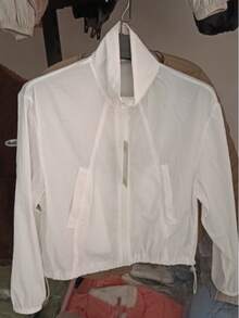 Las mujeres de primavera y verano cremallera chaqueta ligera delgada dobladillo cordón de cierre de la cintura - Blanco - Ver 7