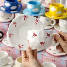 1 Cup 1 Saucer 300ml Handmade Coffee Cup & Saucer Set, Asymmetrical Latte Mug, Dessert Plate, New Afternoon Tea Ceramic Drinkware, Home Use Water Cup, Tea Cup, Fruit & Cookie Plate - Multicolor - View 15