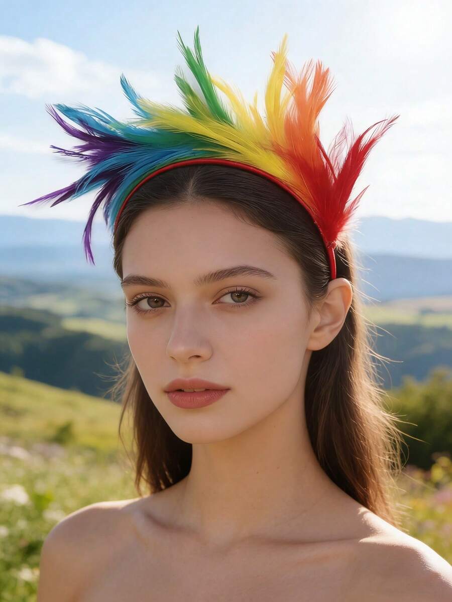 1 pezzo Fascia per capelli stile bohémien con piume colorate - Multicolore - Visualizzare 1